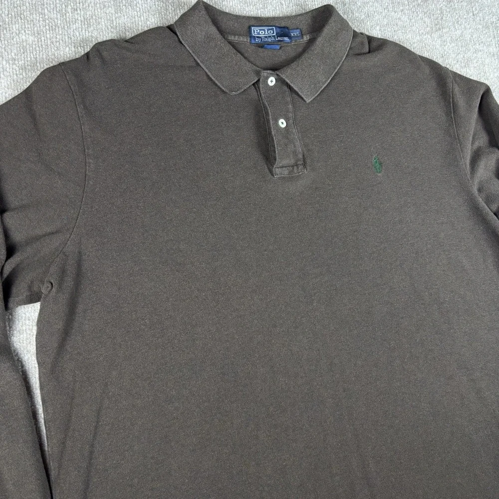 Polo Ralph Lauren Mens XXL Brown Long Sleeve Polo Shirt Green Pony Cotton